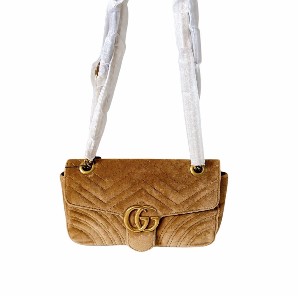 Gucci Marmont Quilted Tan Suede Shoulder Bag